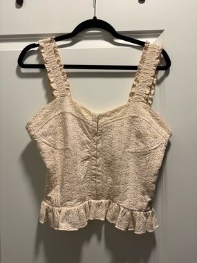 Guess Cream Eyelet Ruffle Crop Top